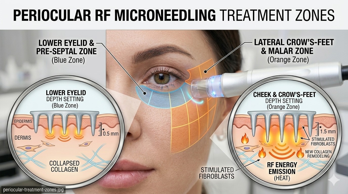 Periocular treatment zones for RF microneedling